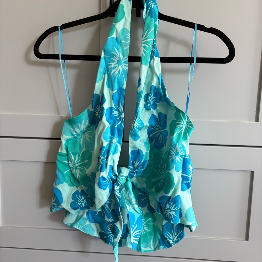 NWT Zara Blue and Green Floral Top